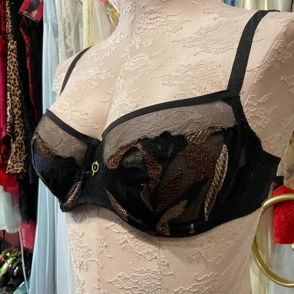 Chantelle Underwired Lace Spark Bra Adjustable Strap Size 34C Black - Picture 3 of 3